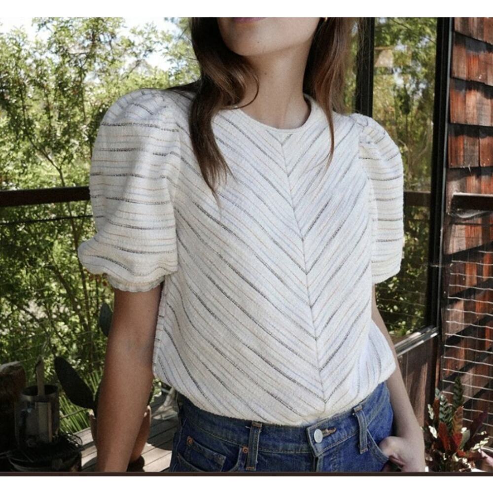 Saylor Innika Sedona Stripe Knit Top Size Large Balloon Sleeves Keyhole Back